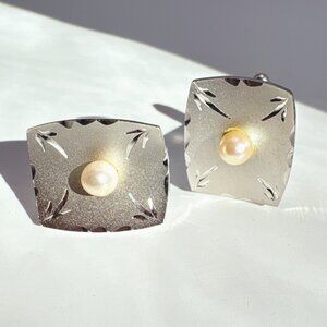 Akoya Pearl Cufflinks VTG Solid Sterling Silver 925 Size 1" Length